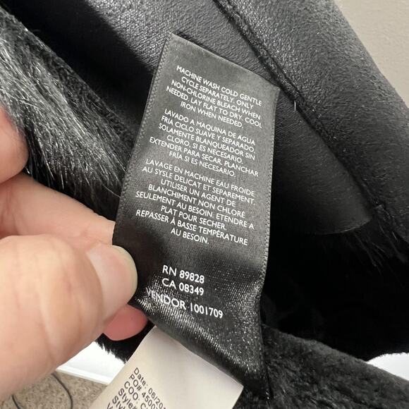 Nine West Jeans Vest Womens‎ Medium Black Faux Fur Collar Moto Zipper Pockets - Picture 5 of 10